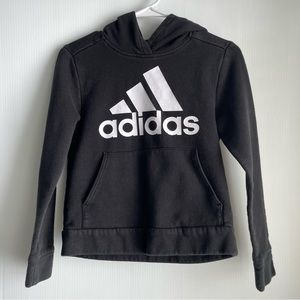 Adidas boys black hooded long sleeve pullover sweatshirt hoodie size small 8 boy